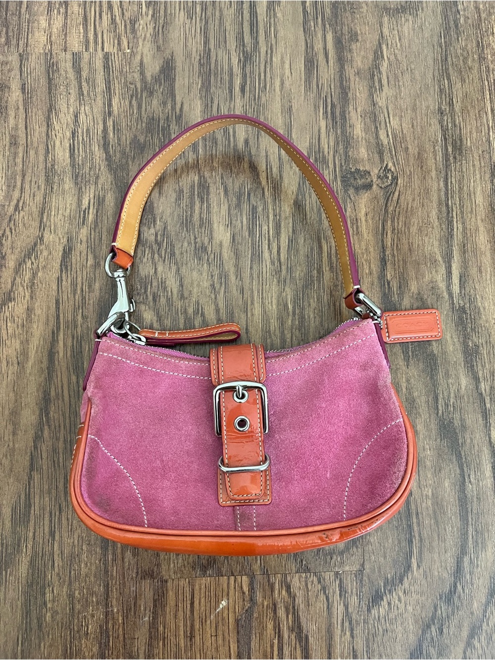 RARE Vintage Coach Pink & Orange Suede & Semi Demi Shoulder Bag